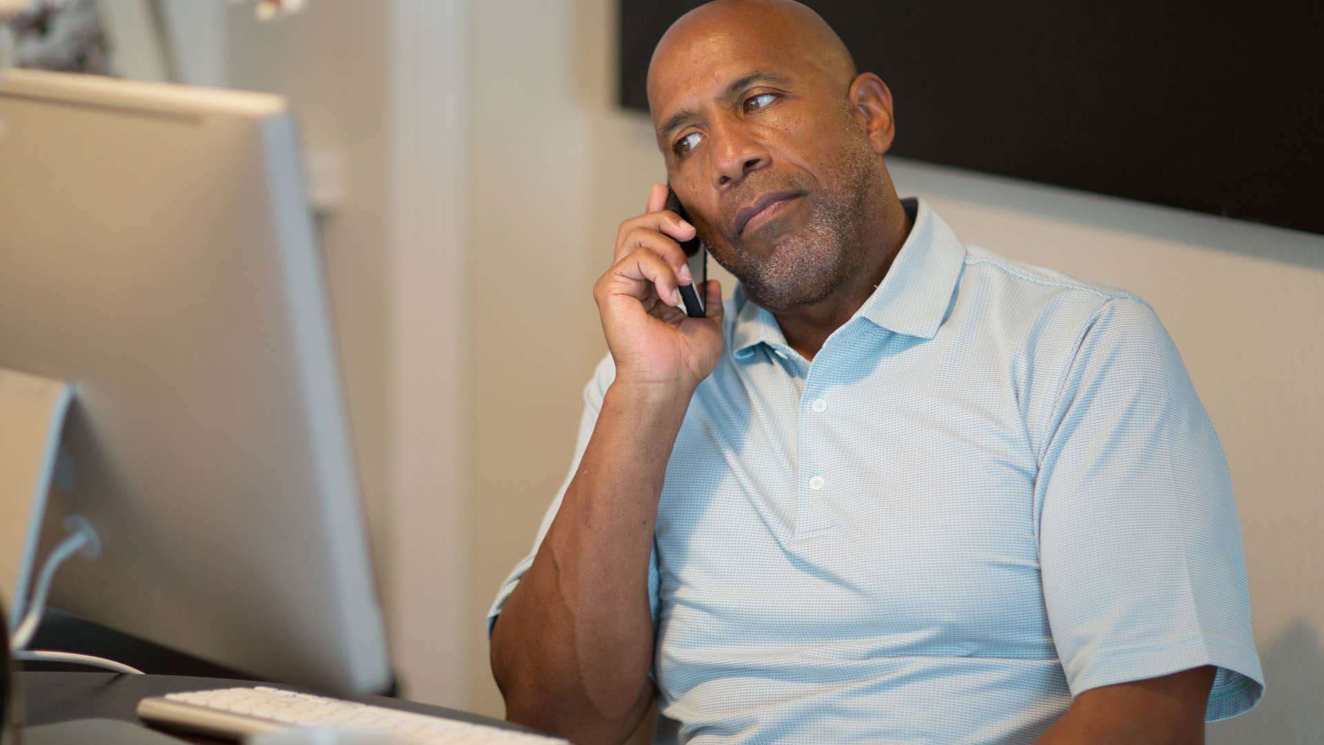 rude narcissistic man on the phone telling adult child you think you know everything