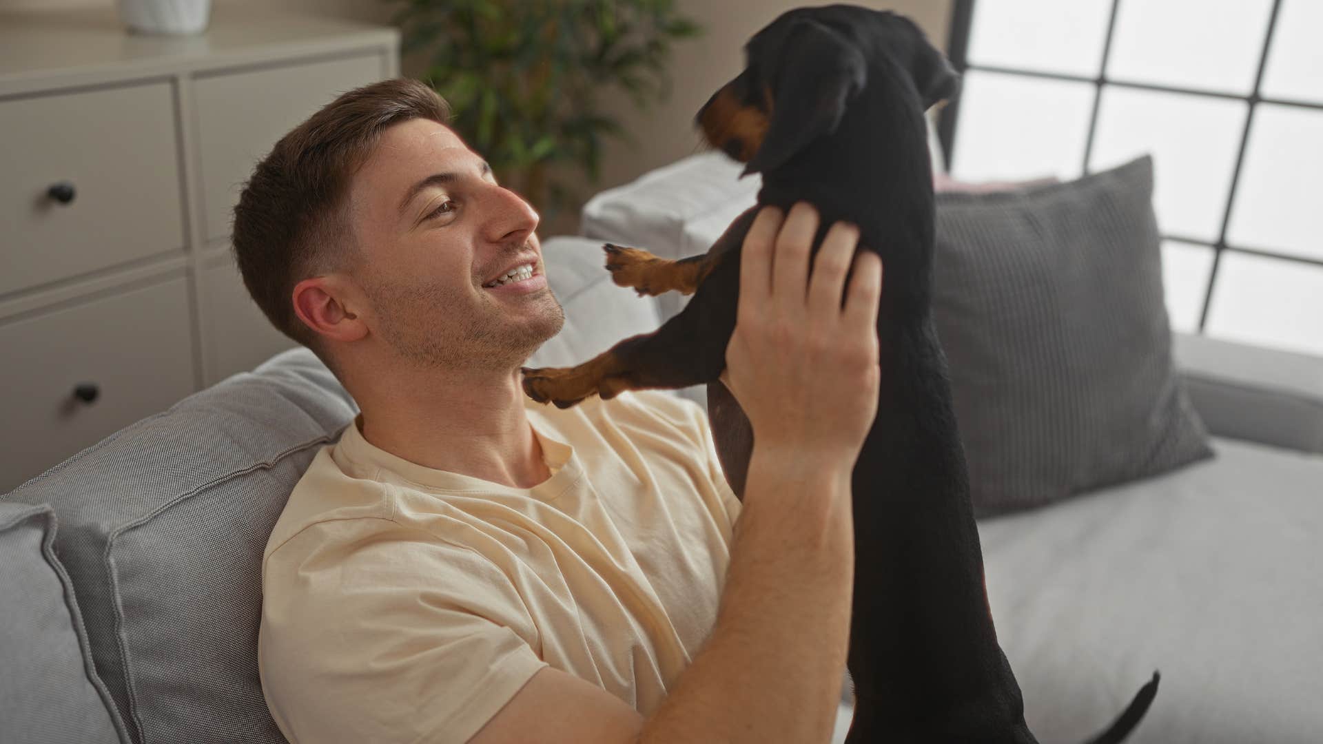 smart dog pawing at human