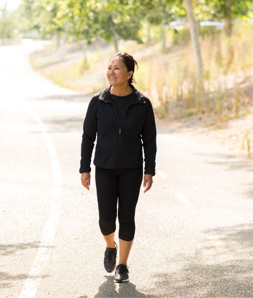 older woman walks in comfortable shoes