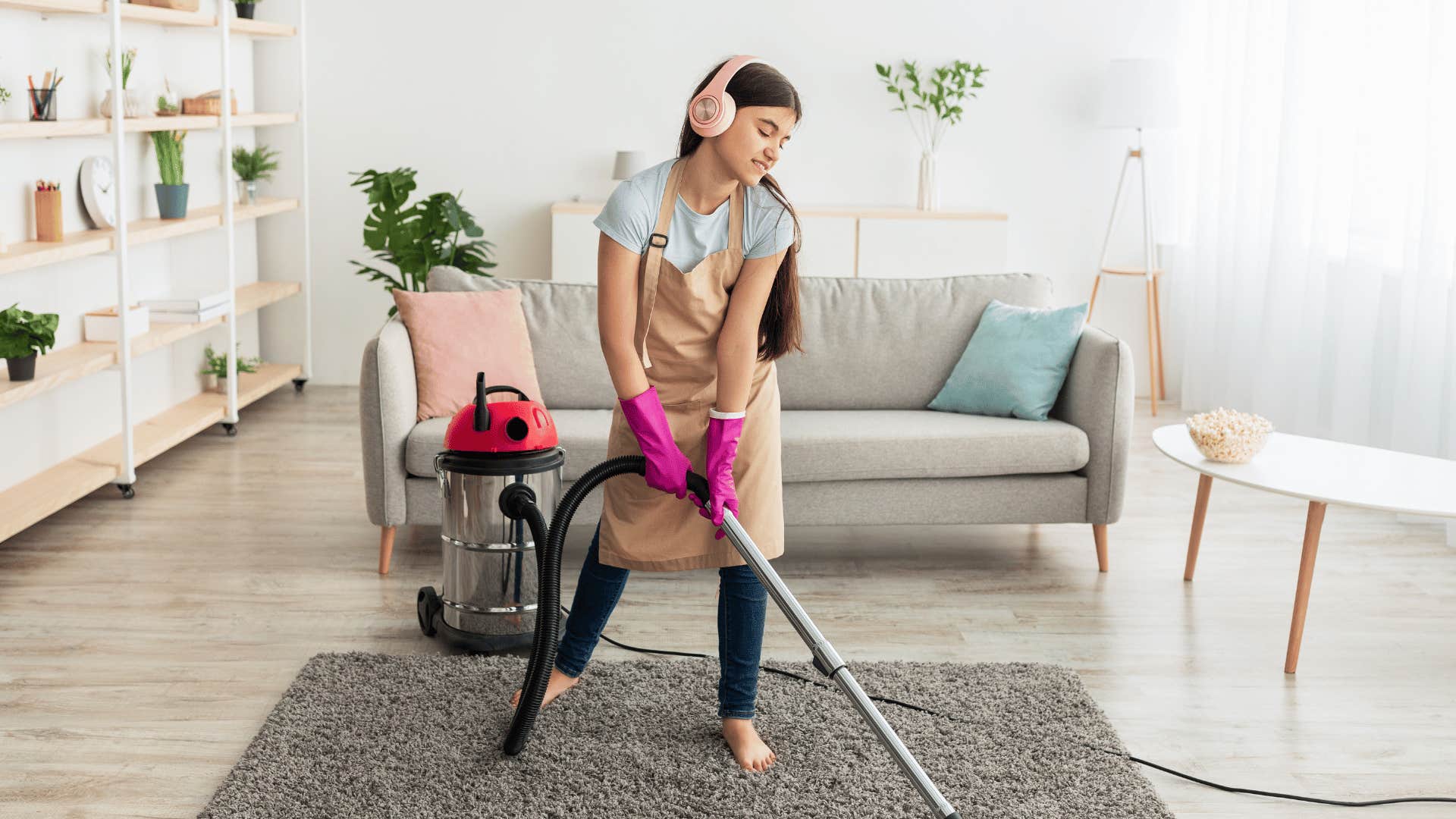 kid doing the old-school nearly forgotten habit of mandatory chores