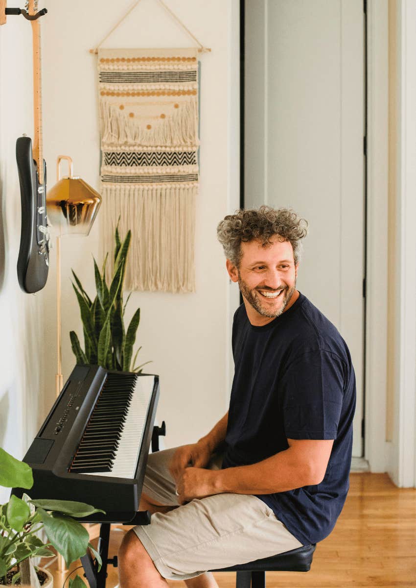 older man filling his day with a handful things