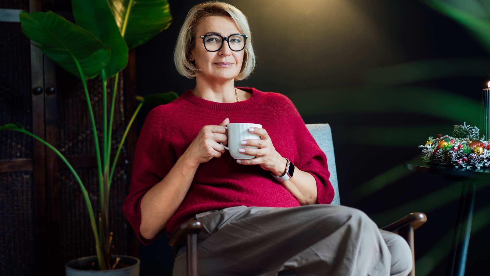 Woman who has self-control sitting at home.