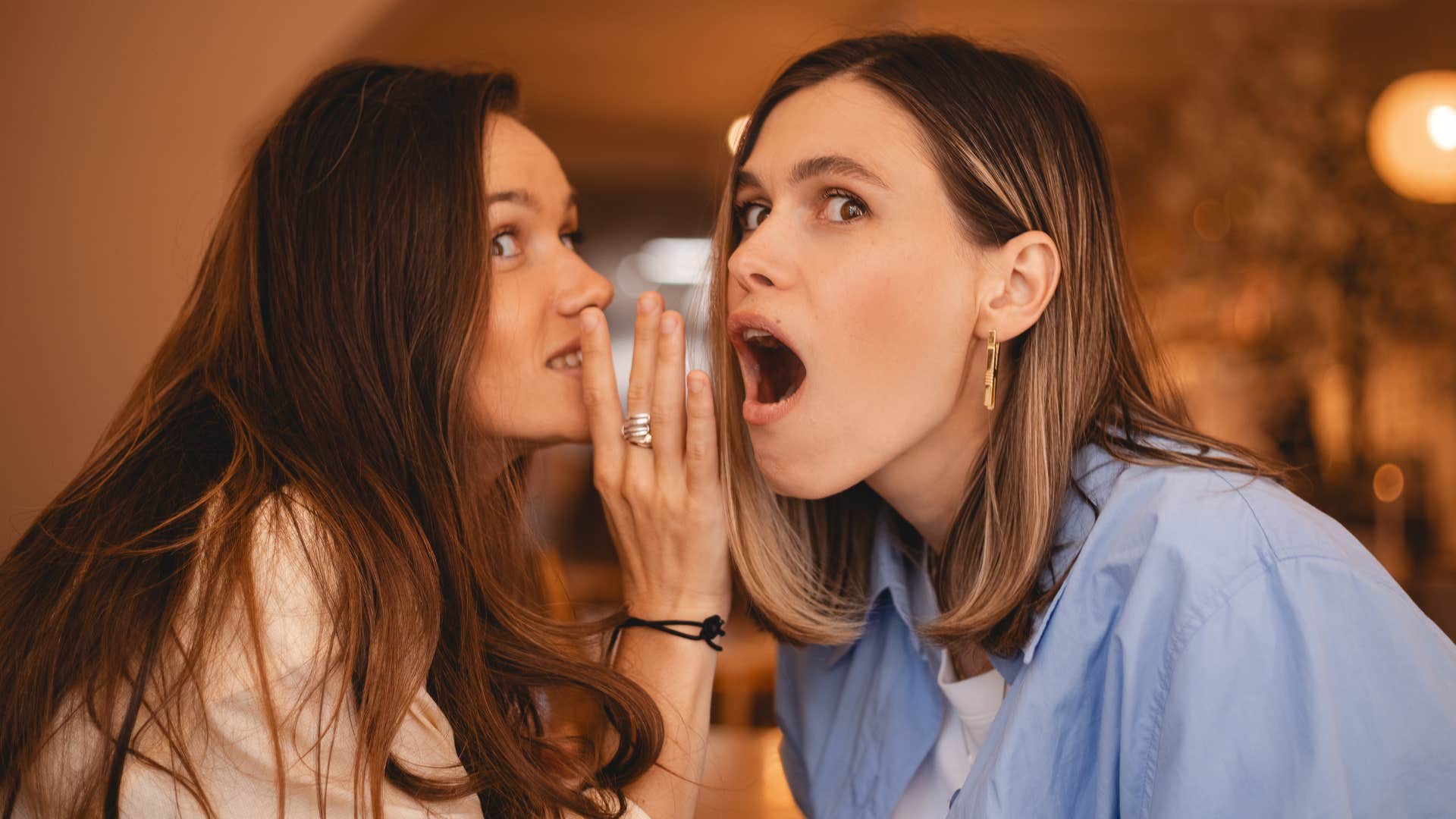 friends gossiping woman saying don't tell anyone i told you this but