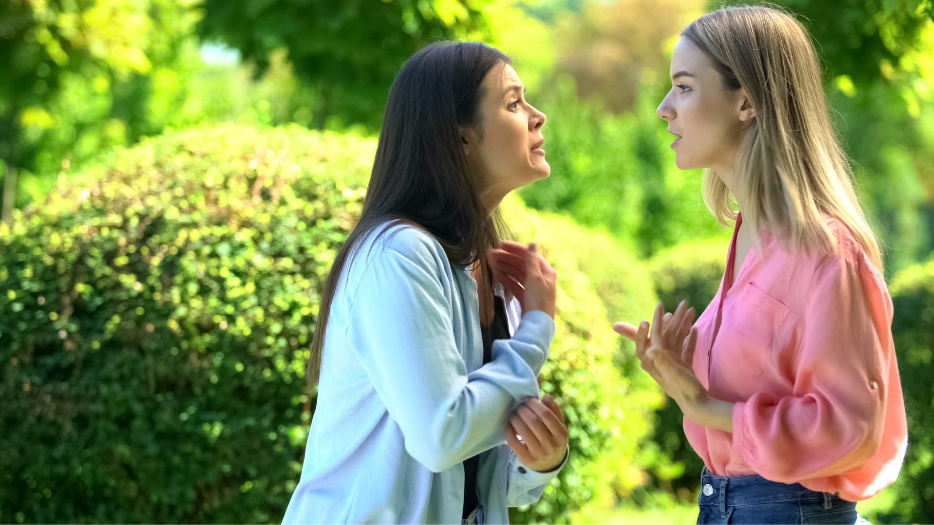 friends arguing woman saying i guess i'm just a terrible person then