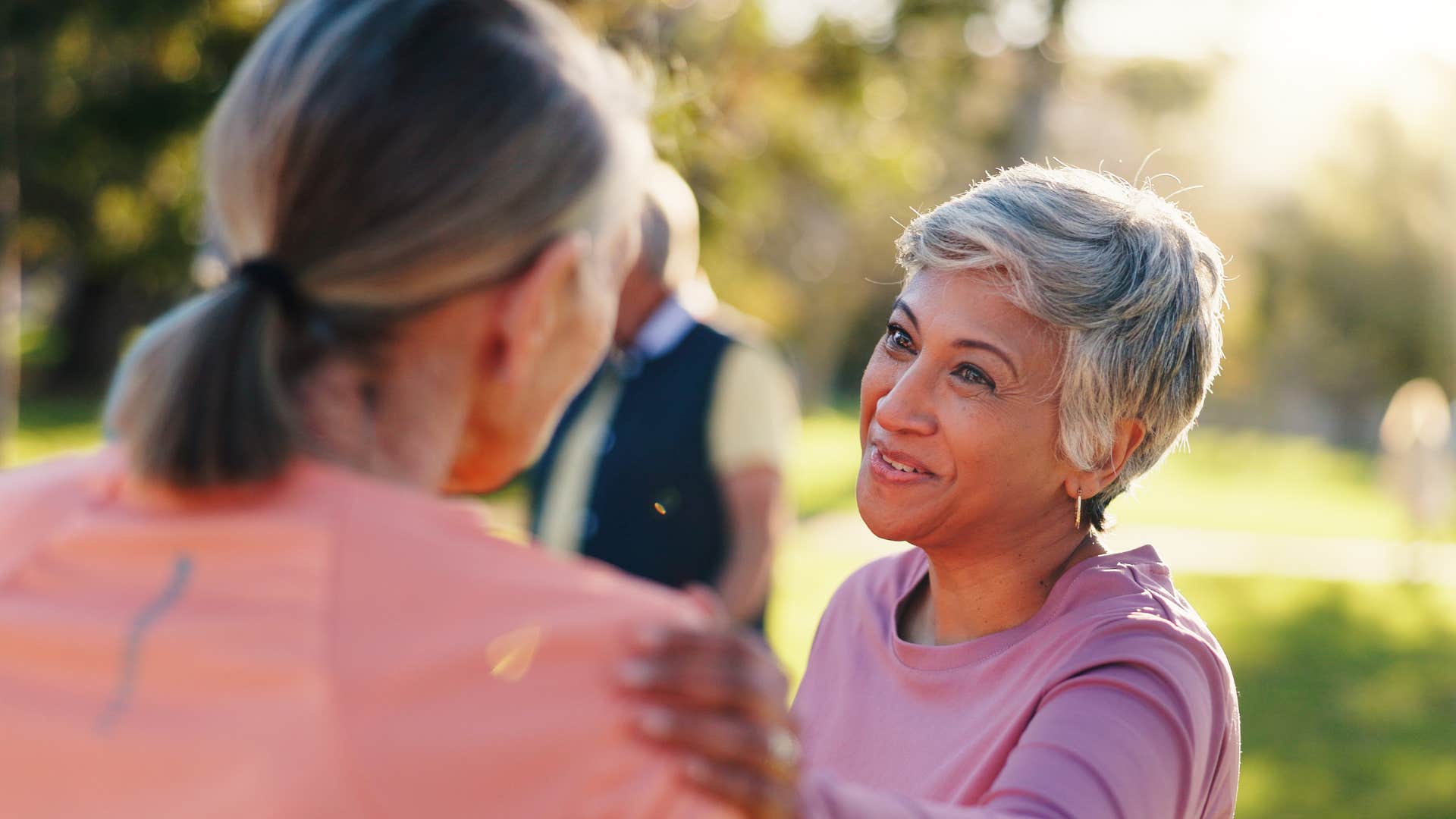 older person gives reassurance showing happiness is simple thing 