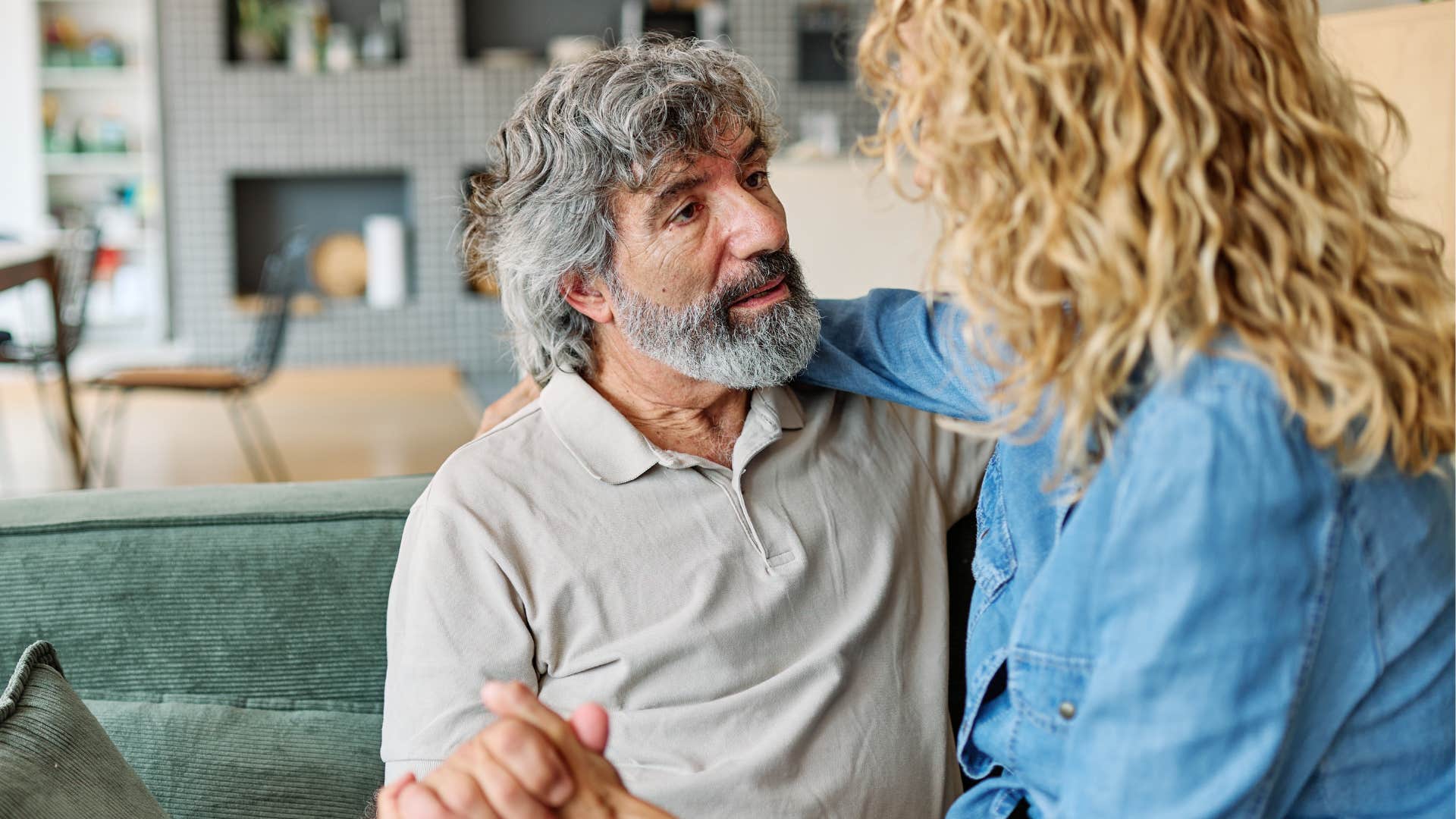 older loving couple talk showing they don't hide