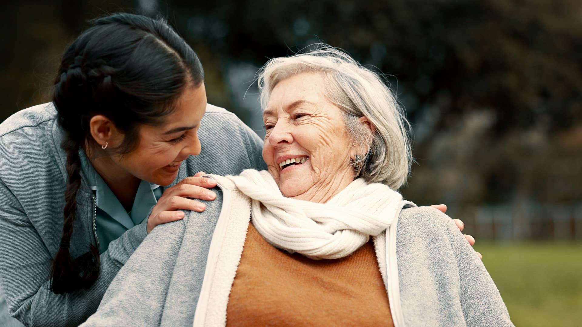 older person talks with supportive friend showing way to turn off problems