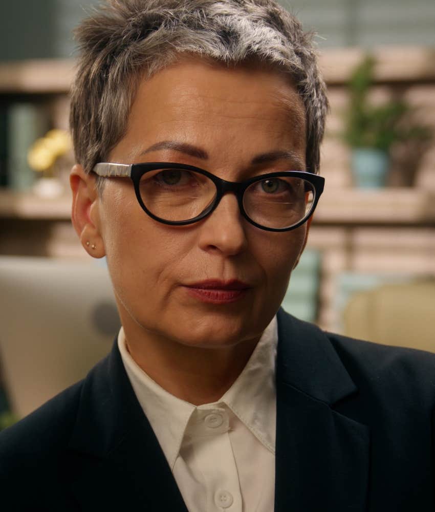 Serious person at work showing confidence without pushing anger down