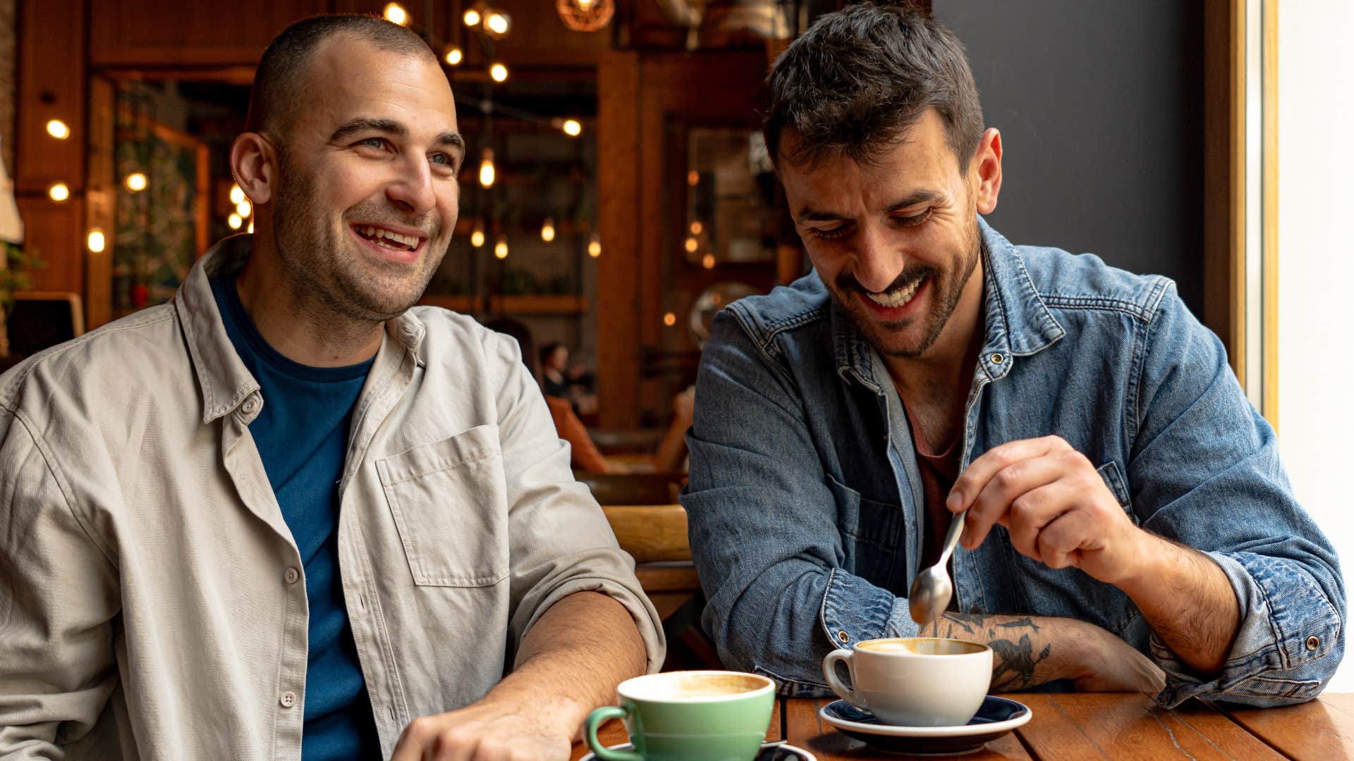 socially awkward man who cares about authenticity sitting with a friend