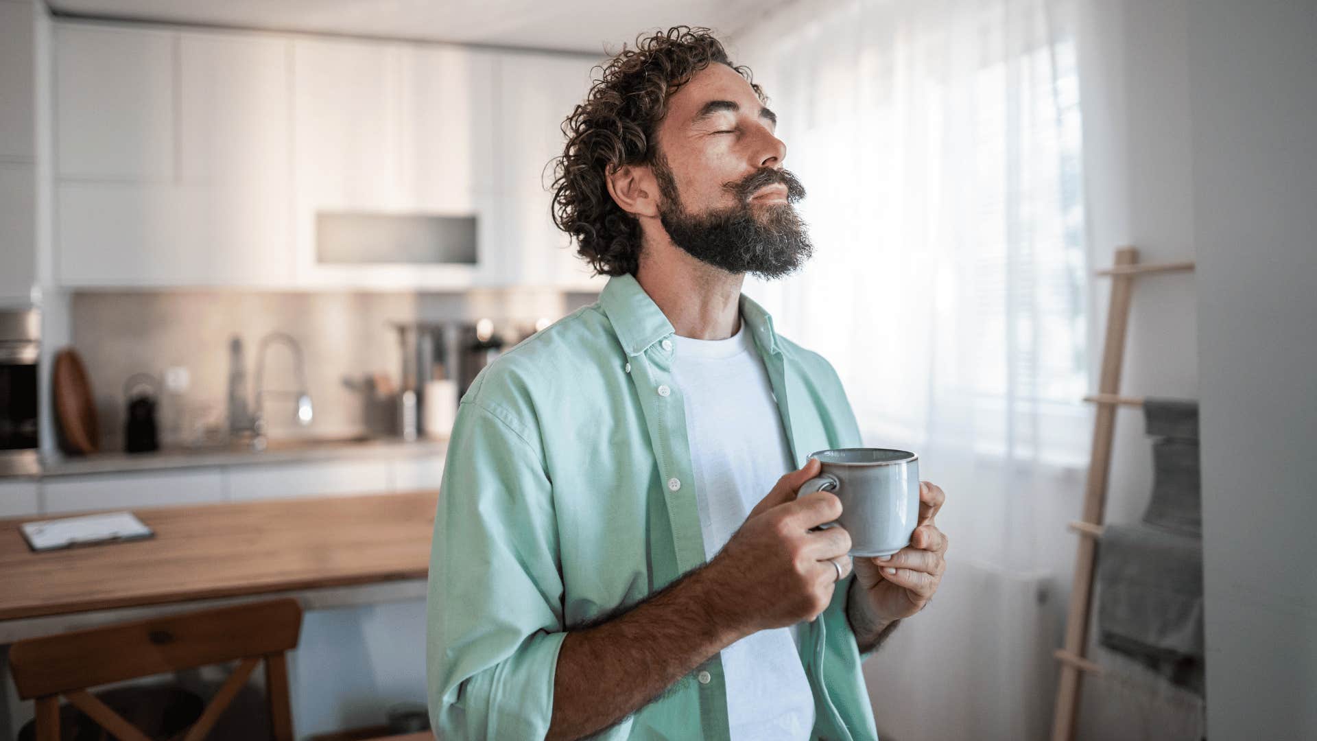 man who enjoys quiet mornings as he prefers calm beginnings