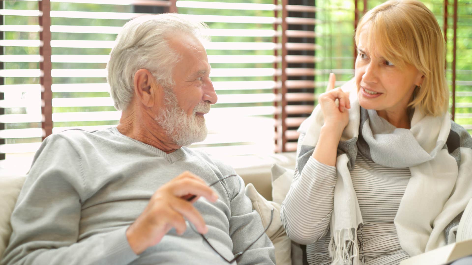arrogant woman saying people make terrible choices to her husband