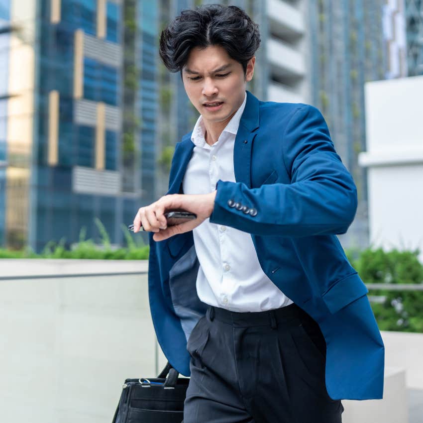 man subconsciously seeking pressure running late to work