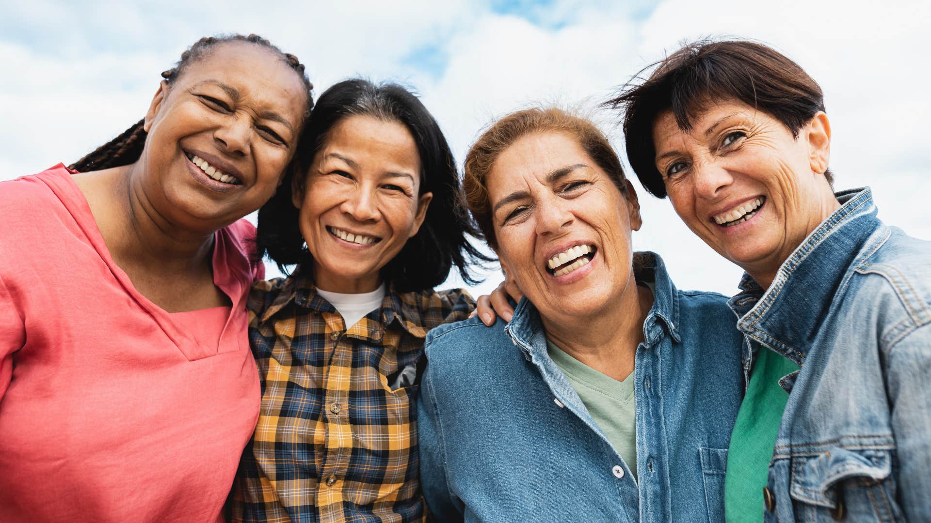 Happy group of older people showing release of rumination as communication skill