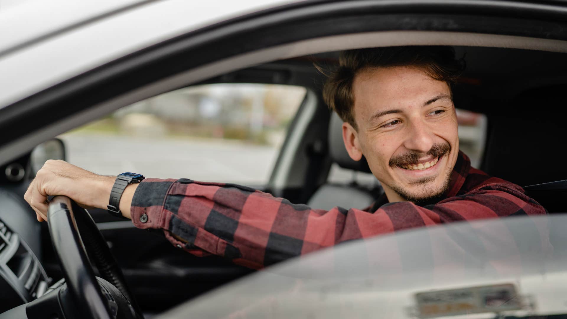 man who can regulate his complex emotions letting drivers merge in traffic