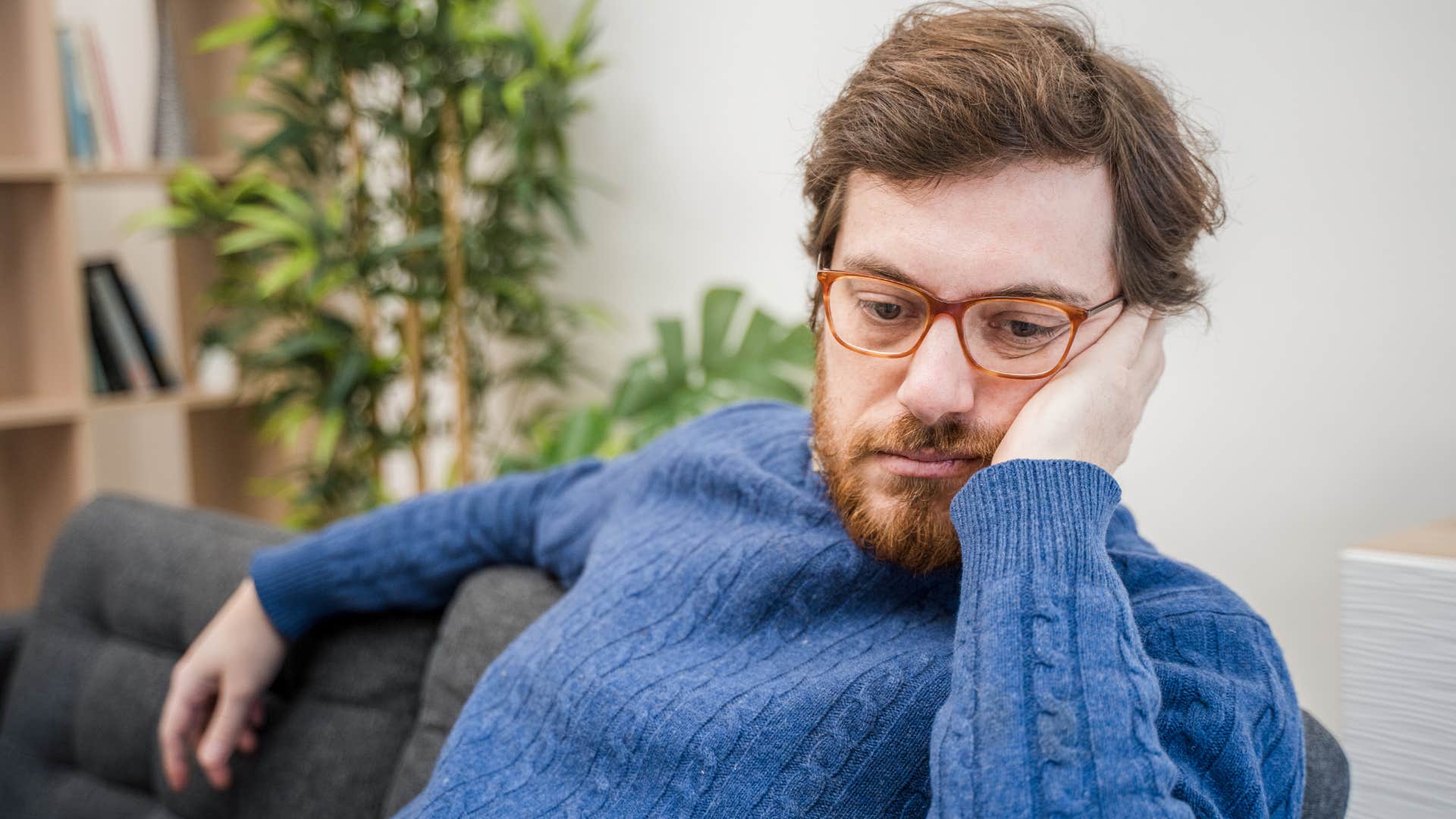man who looks forward to bedtime thinking deeply at home
