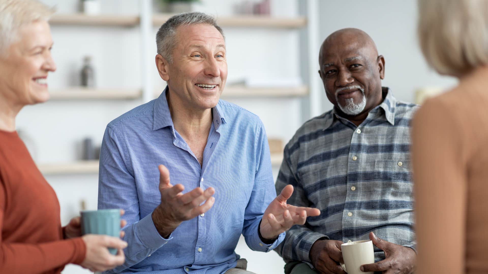 happy older group talk to therapist