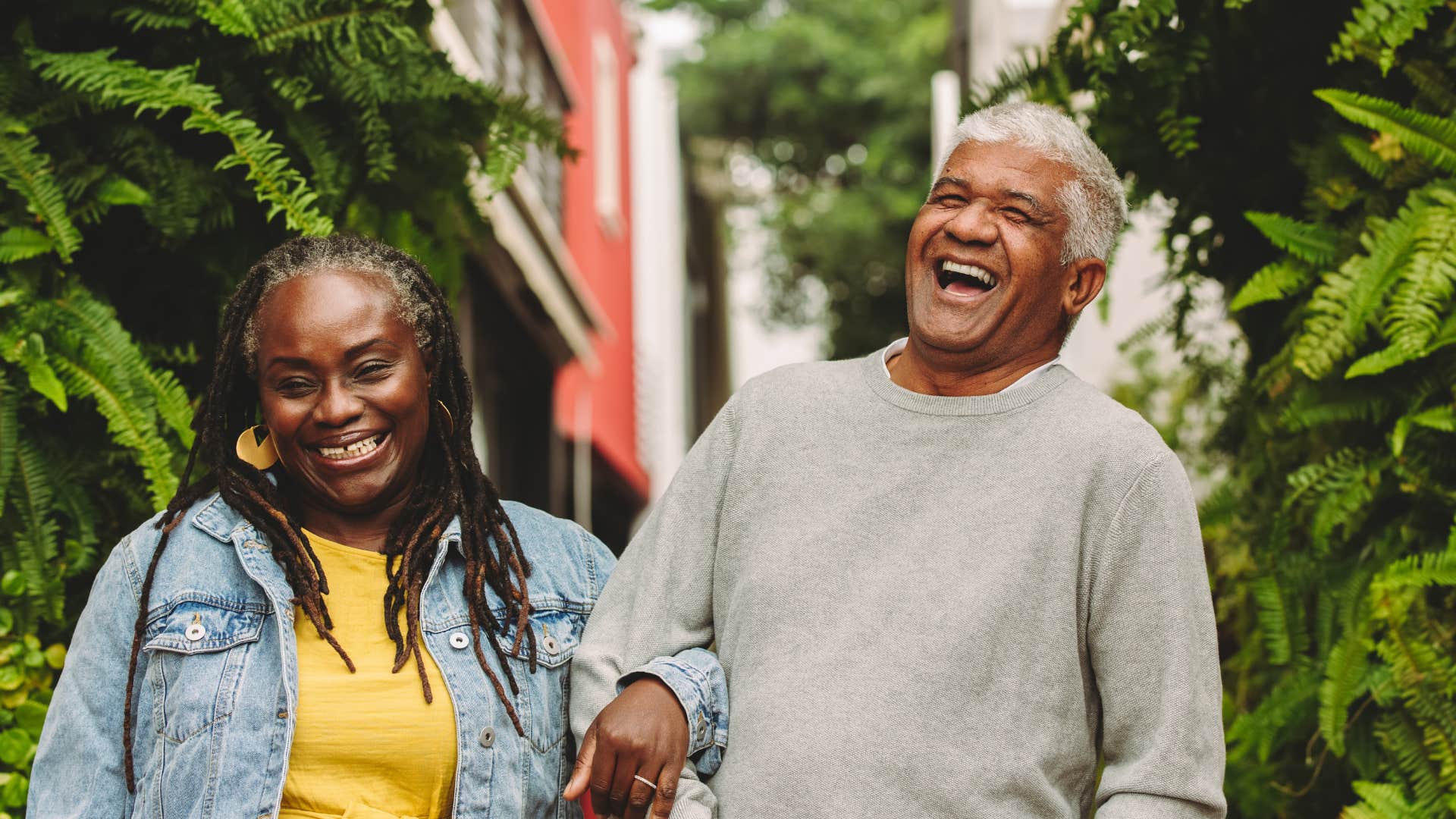 happy couple walking