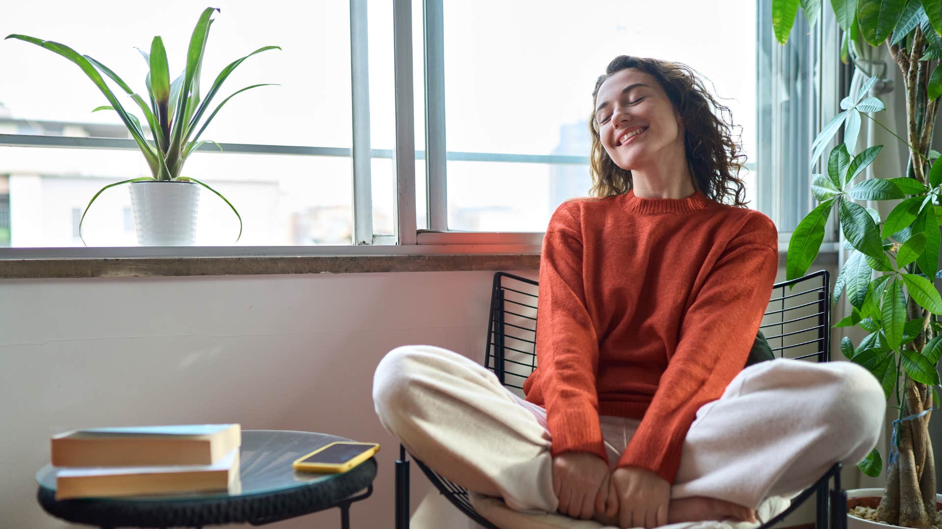 happy woman living in the present moment