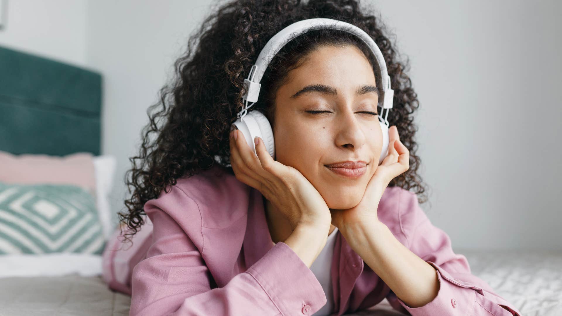 Sentimental woman listening to 80s and 90s music