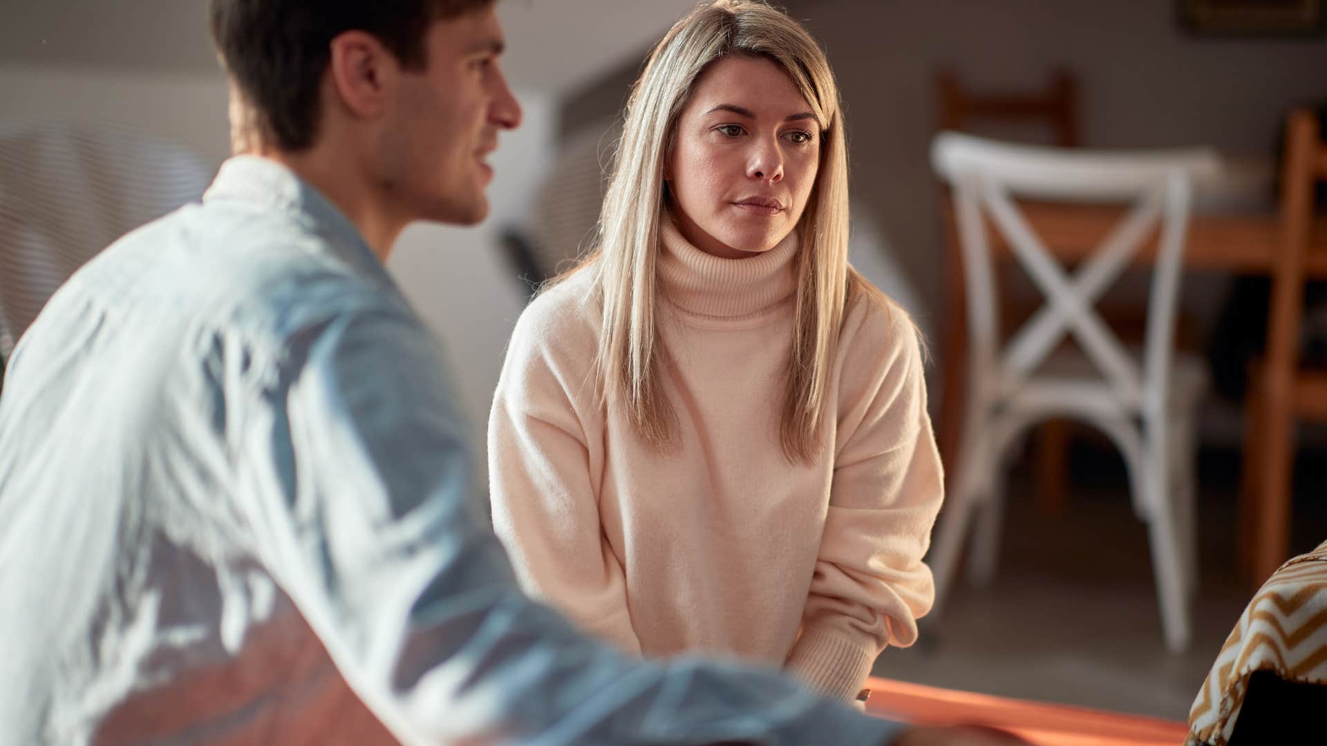 serious woman not romanticizing man who has potential in her life