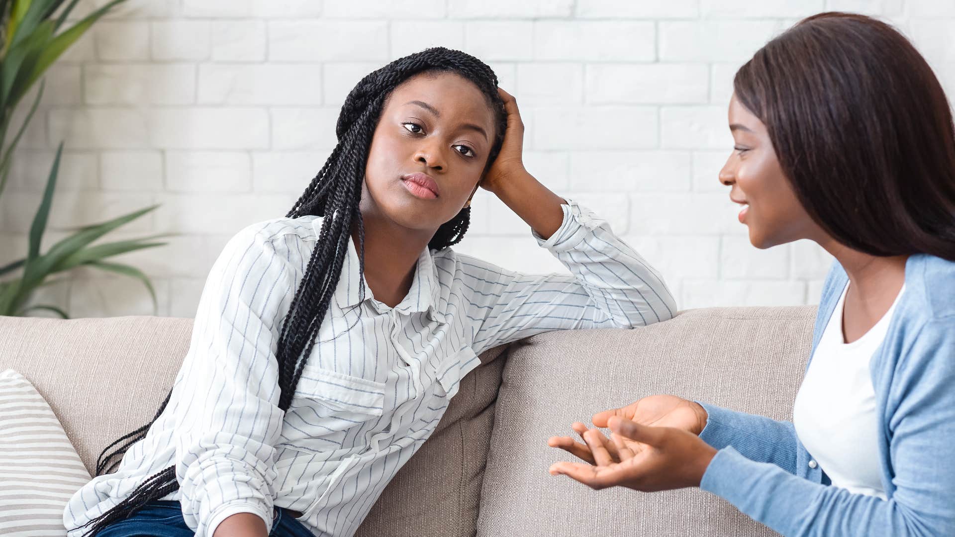 woman talking to toxic friend not afraid of being misunderstood by her