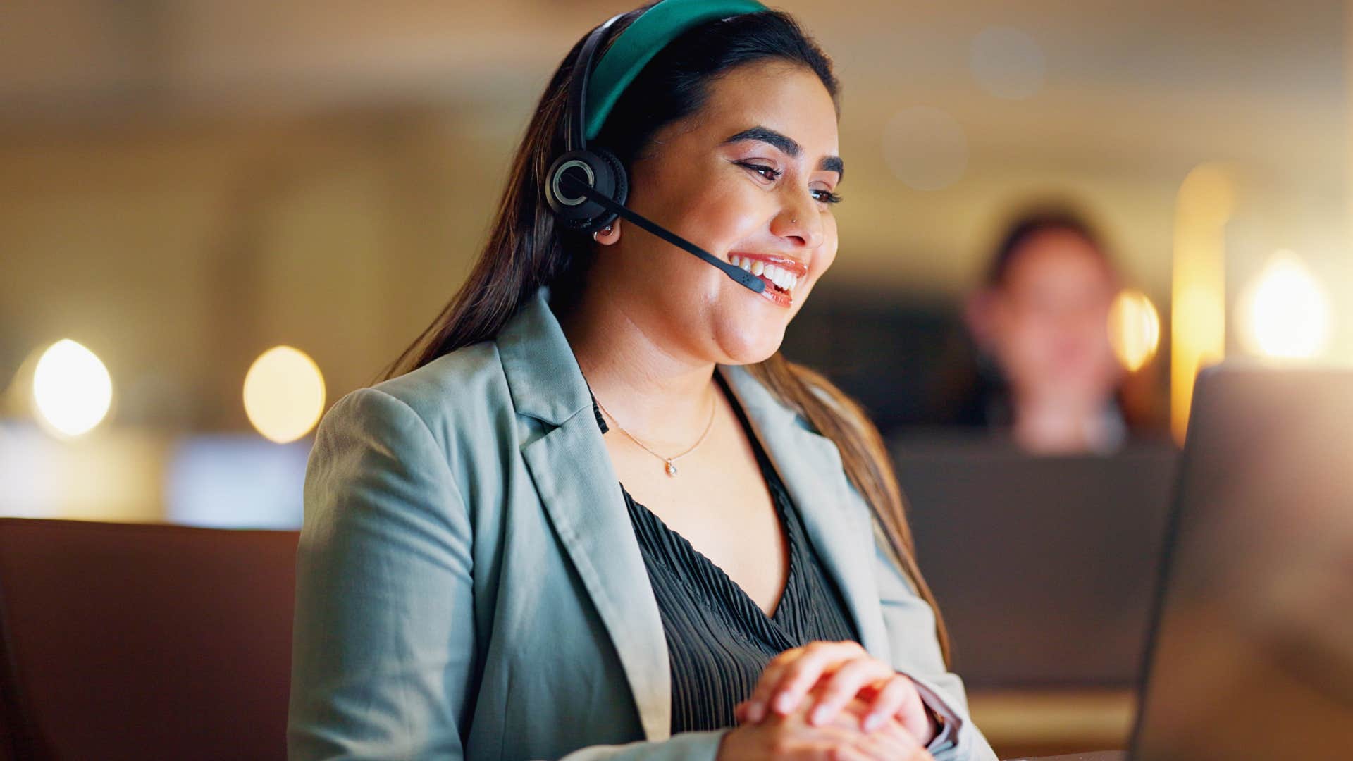 service worker keeping her calm amid chaos smiling