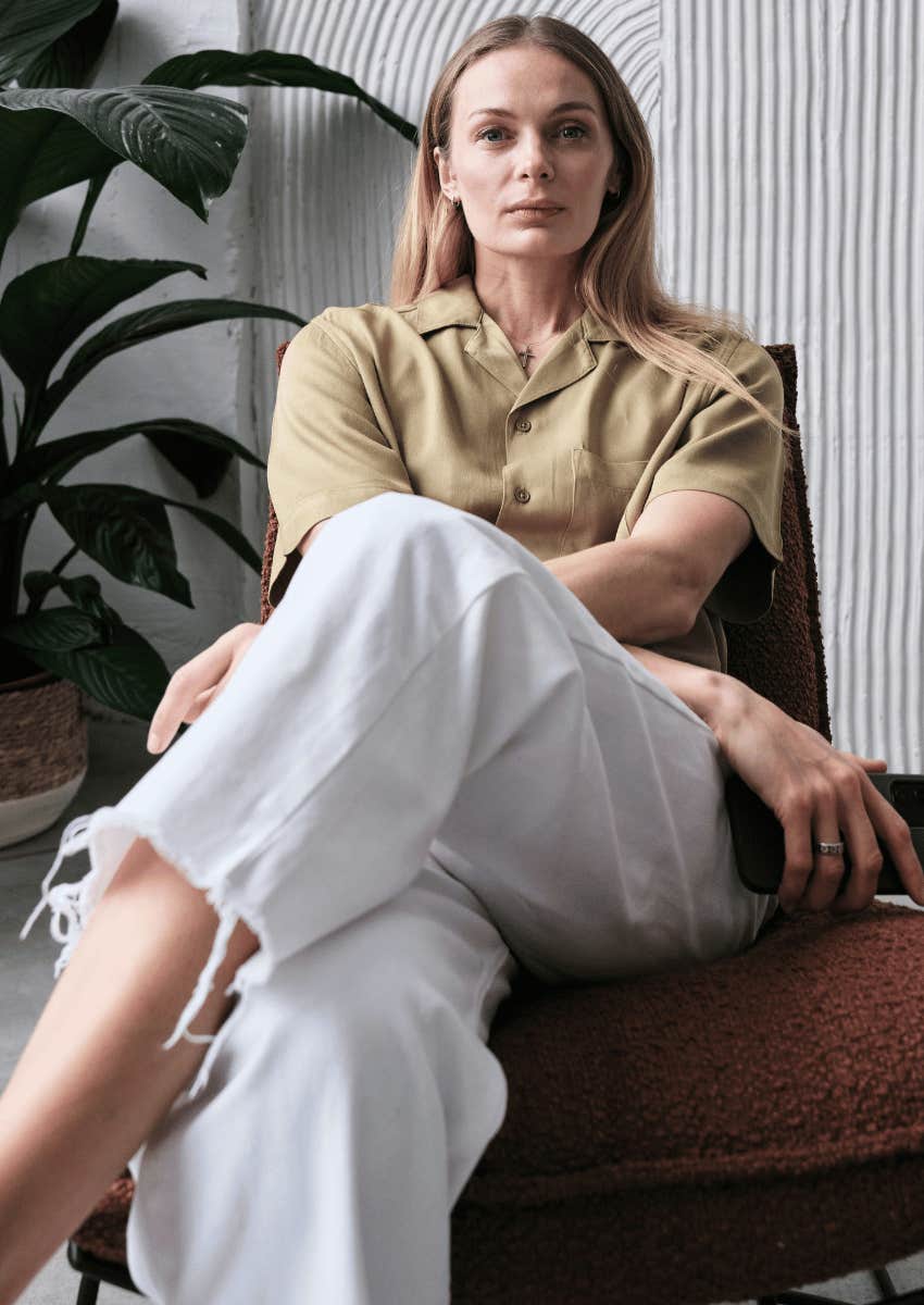 professional woman with a serious expression