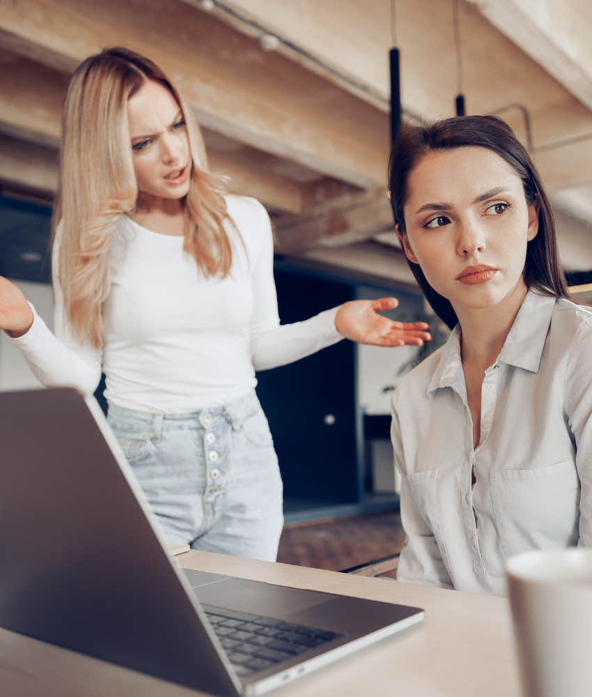 Pushy person makes collegue feel bad showing failure at job
