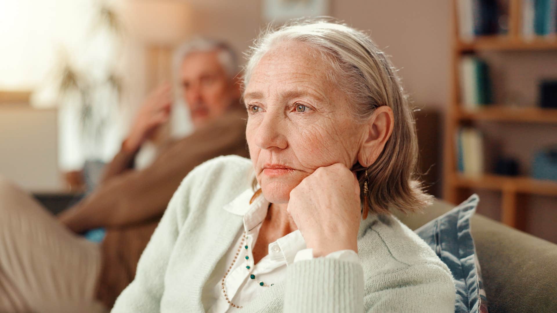 Hopeless person with upset partner showing not in love anymore