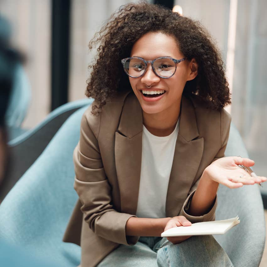 strong confident woman saying I changed my mind at work