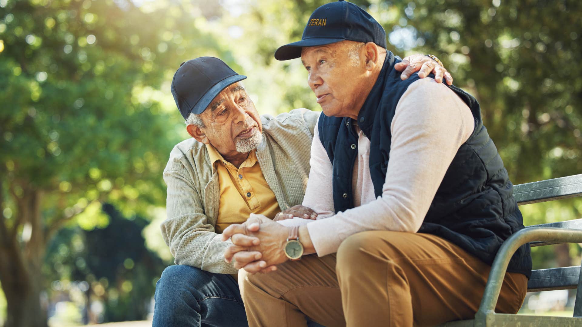 older couple chat and support each other showing knowledge of love