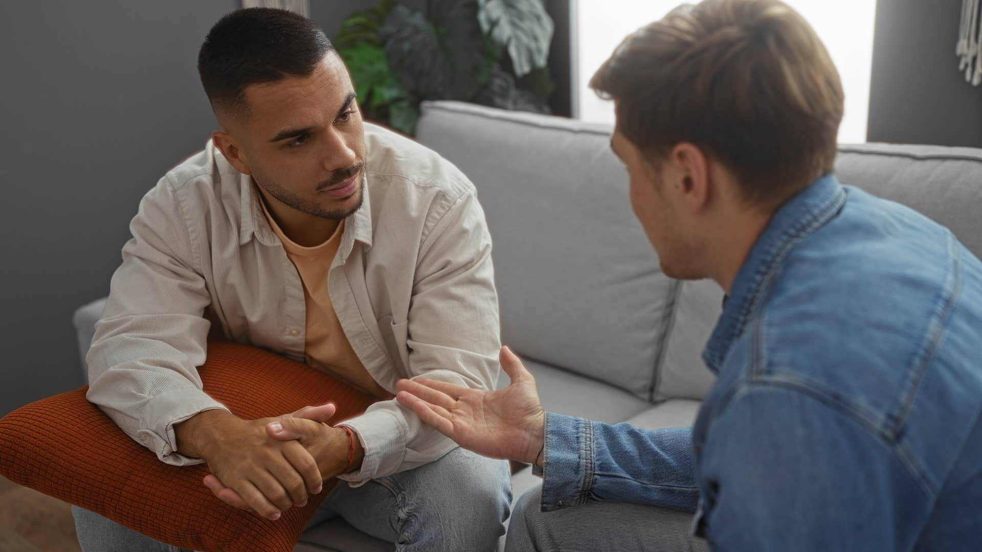 Man who's okay with outgrowing people talking to a friend.