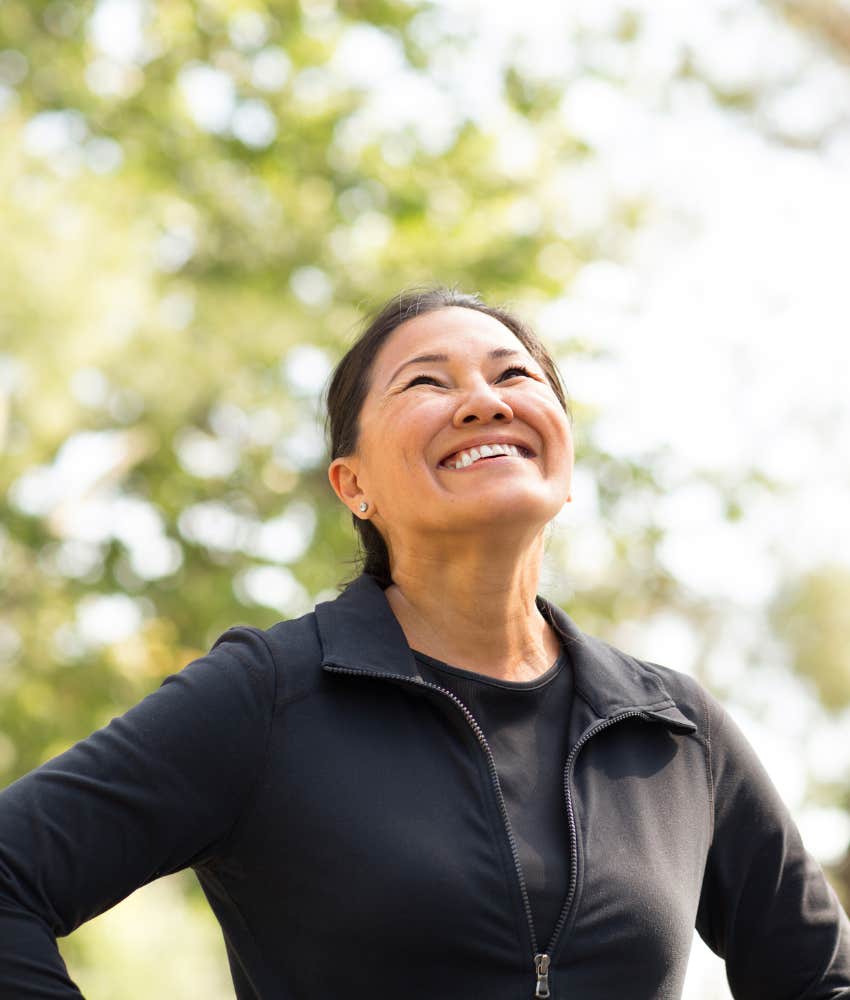 radiant older woman after exercising outside