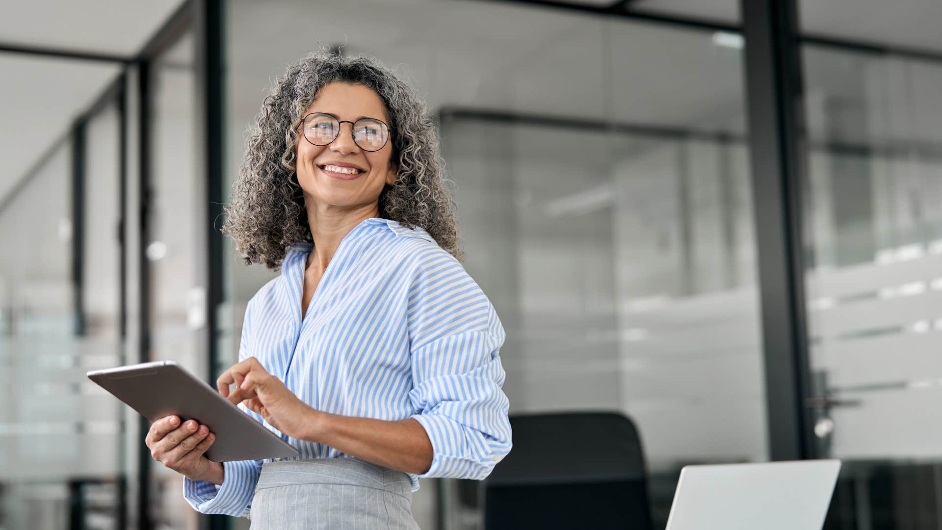 Older person with tablet showing how to make life change