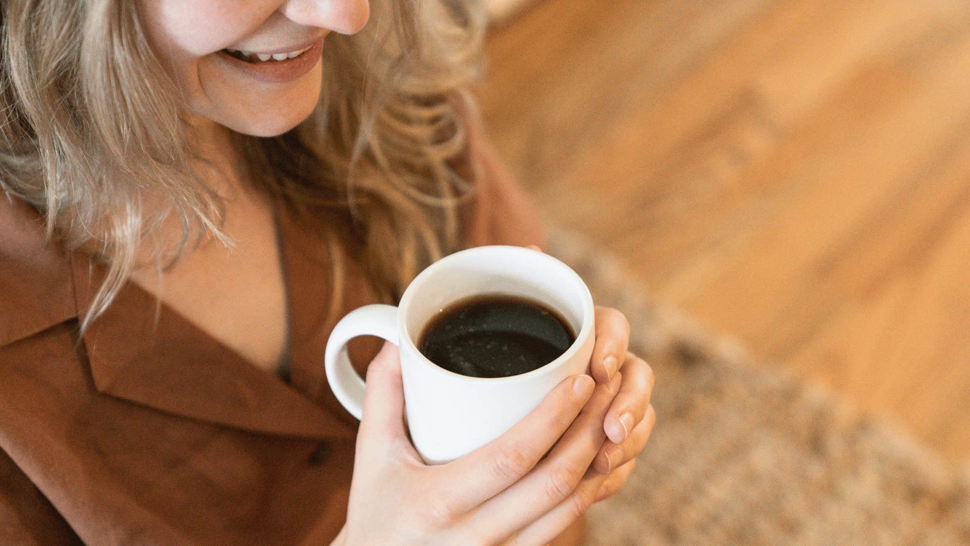 step parent having her morning coffee alone