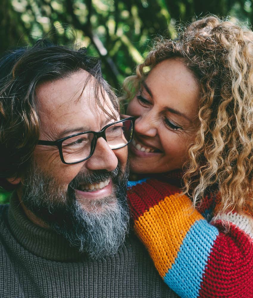 Loving couple embrace showing they choose rare love