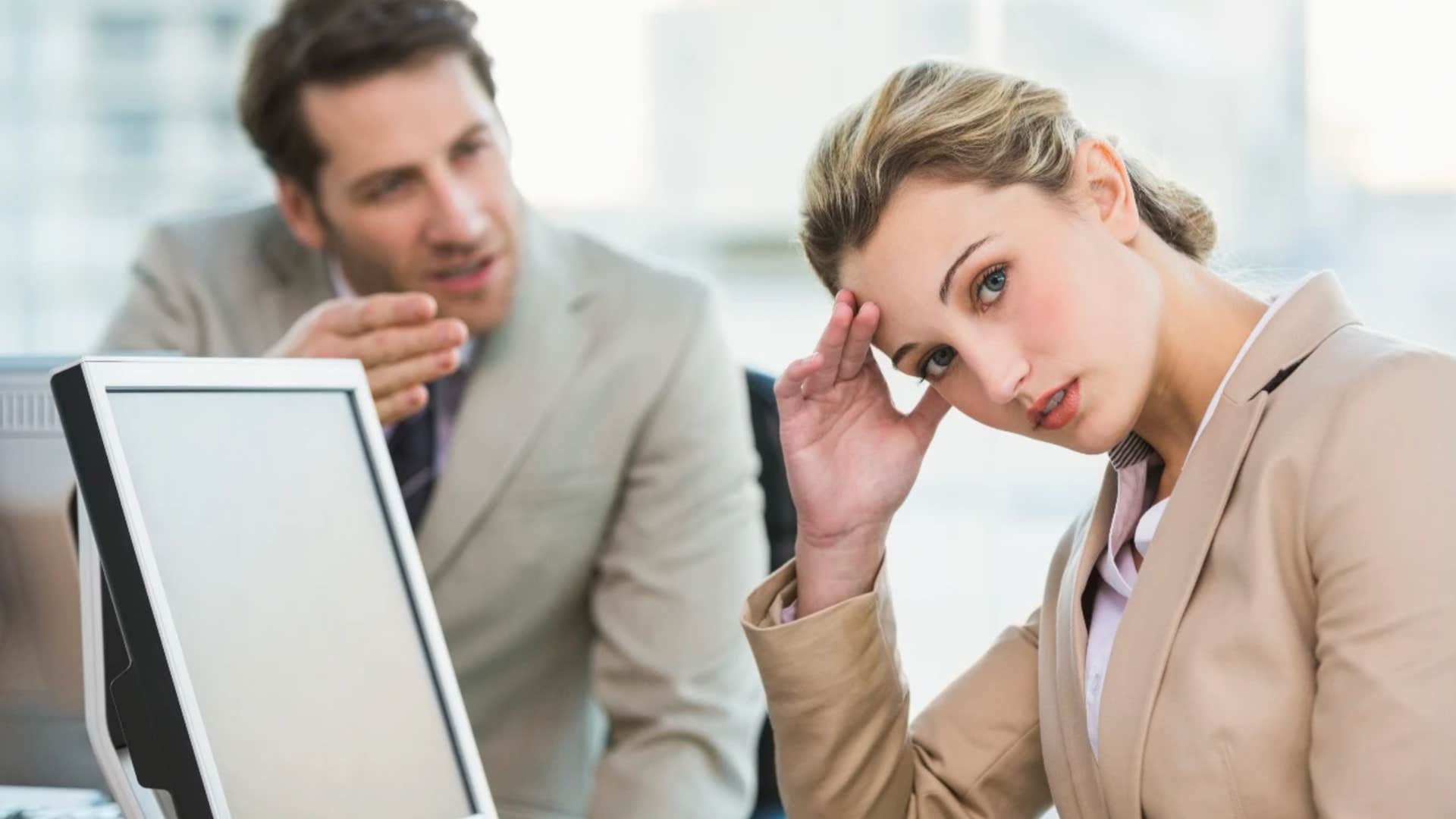 Woman annoyed with her boss who revealed his true character at work