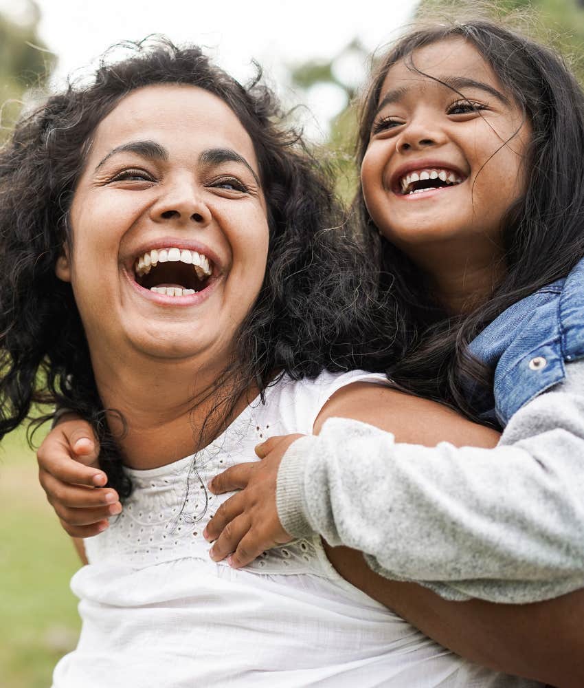 Happy mother and daughter see everything is beautiful