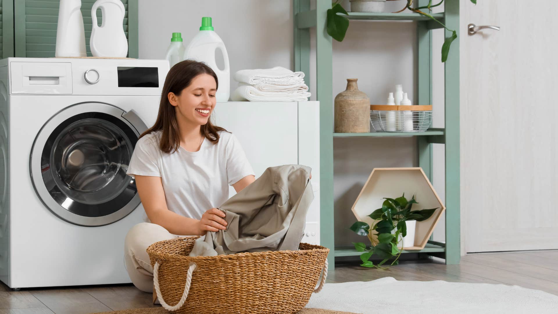 woman using a separate hamper for clean clothes
