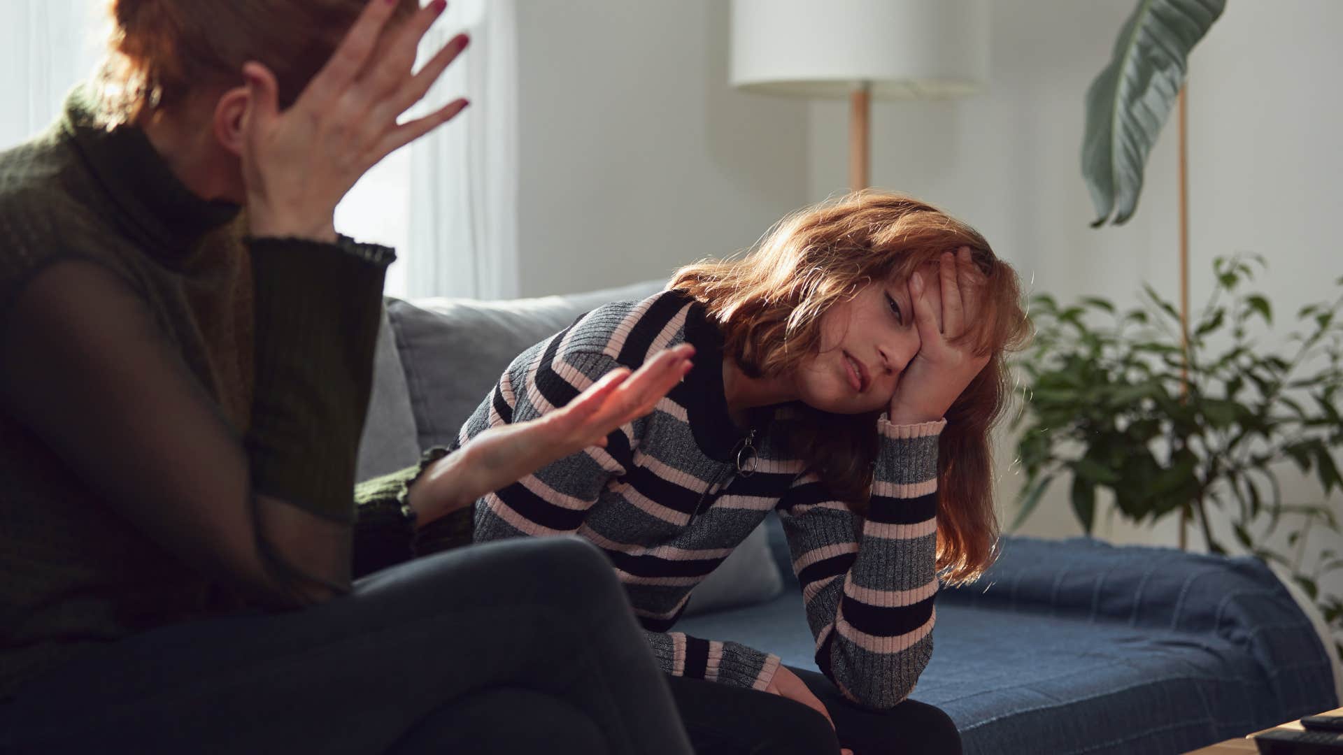 angry mom using guilt with teen daughter