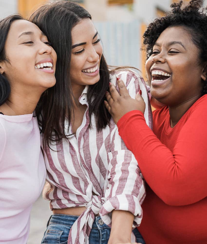 Happy friends laugh showing love is all around