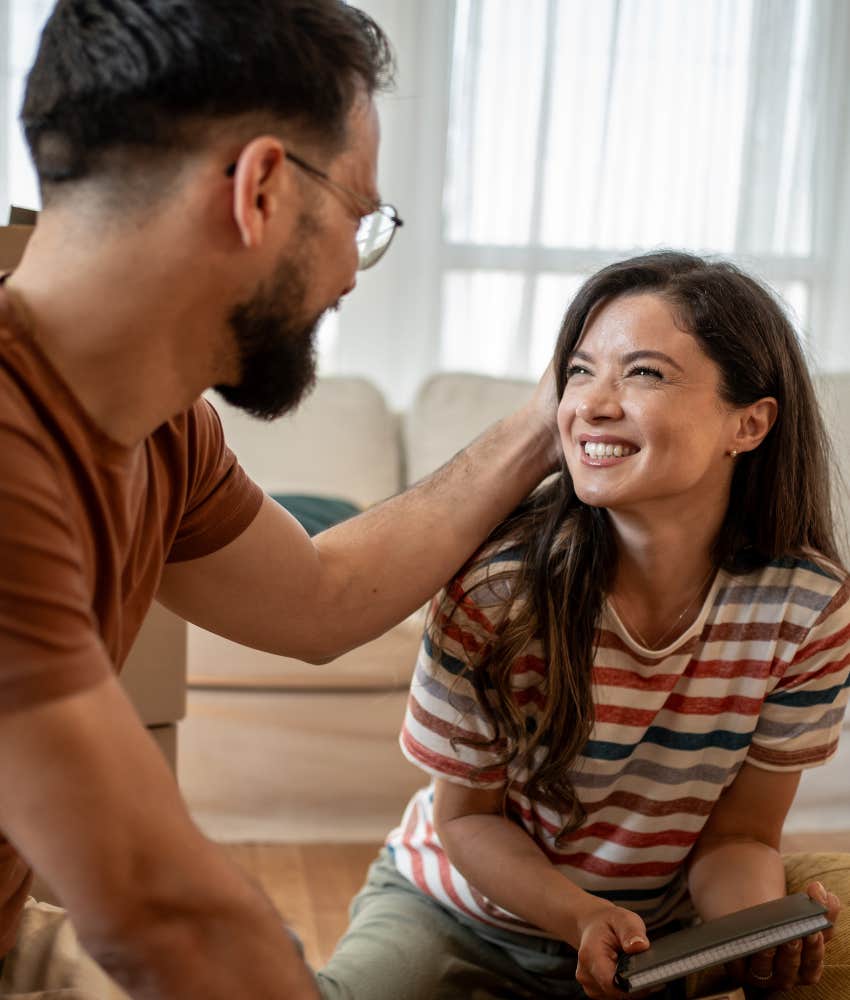 happy couple share moment showing marriage skills