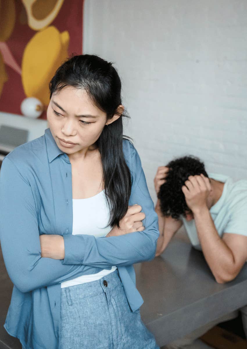 upset couple turned away from each other not communicating