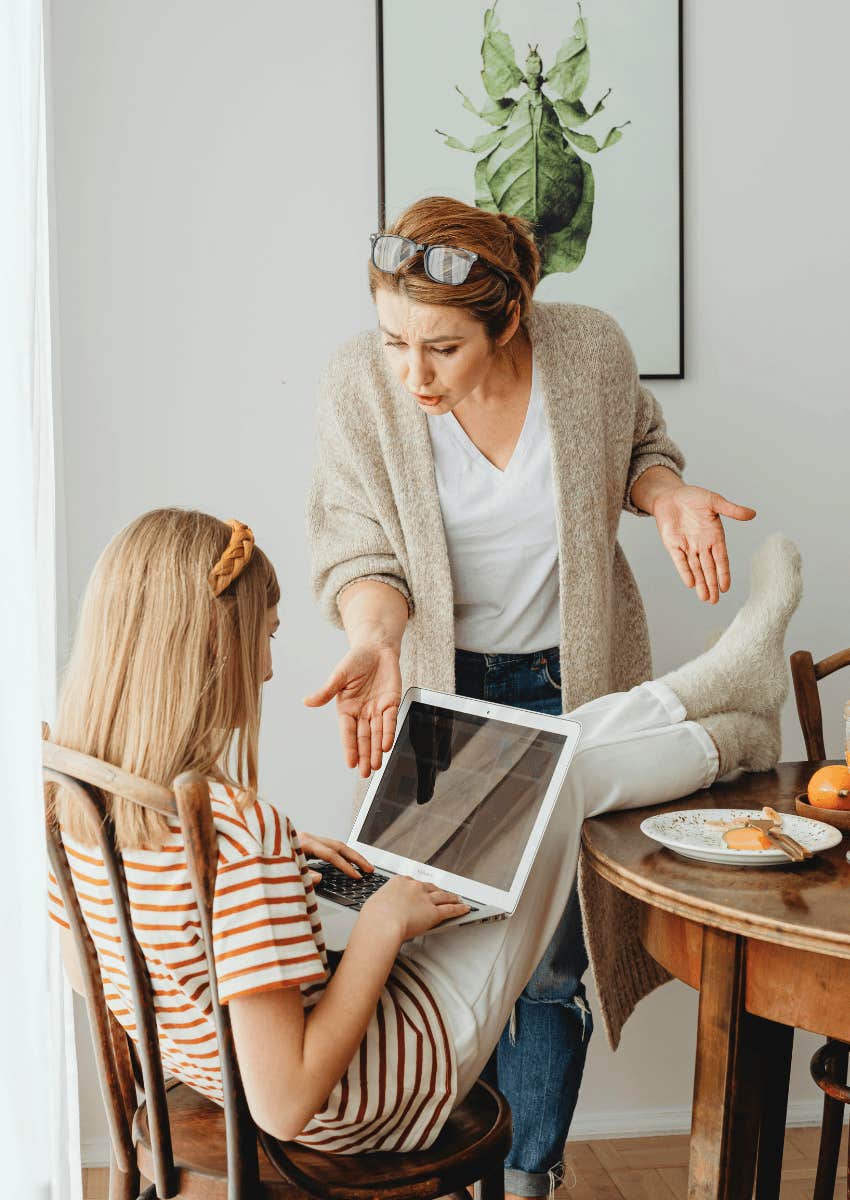 upset mom parenting teen who is ignoring her