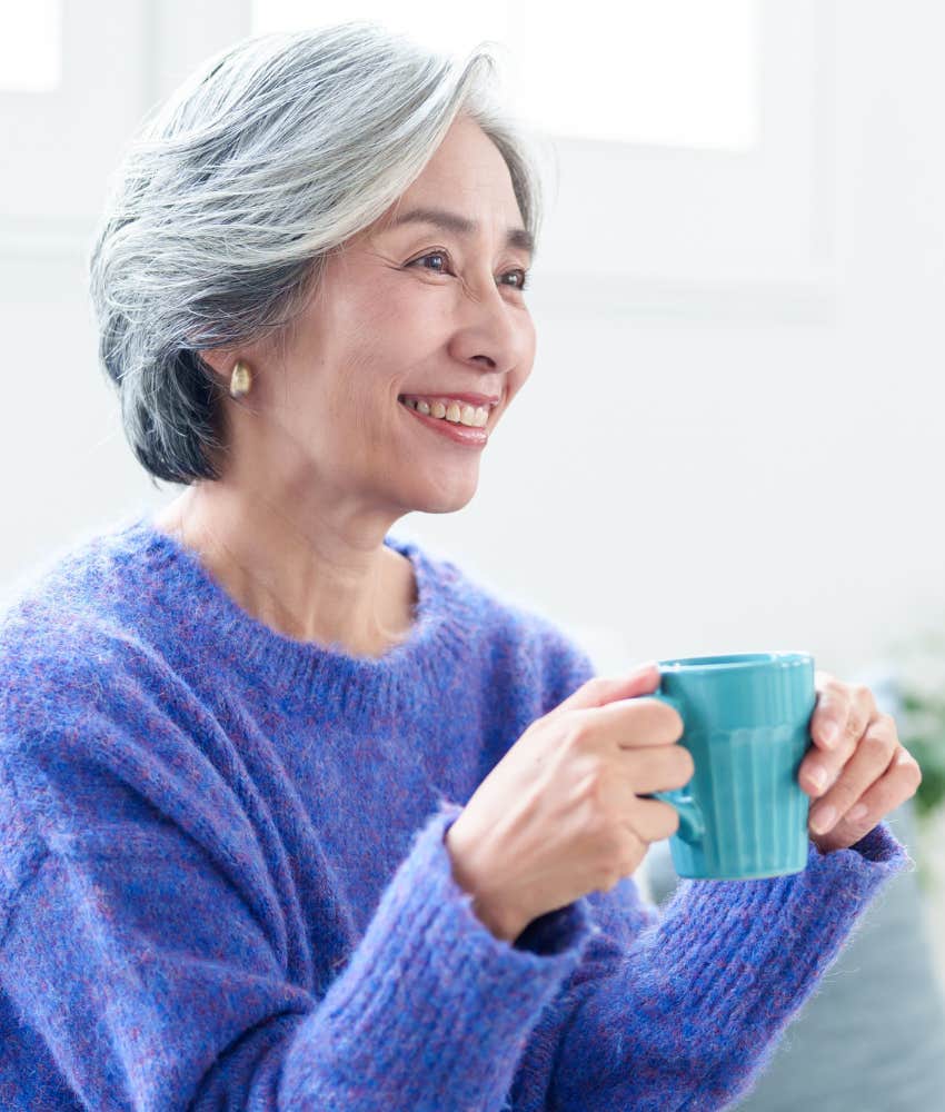 happy person enjoys hot beverage showing limits