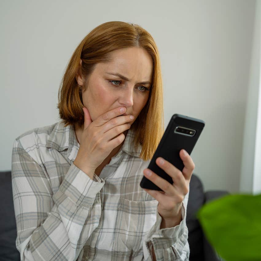 woman realizing her boyfriend failed the loyalty test