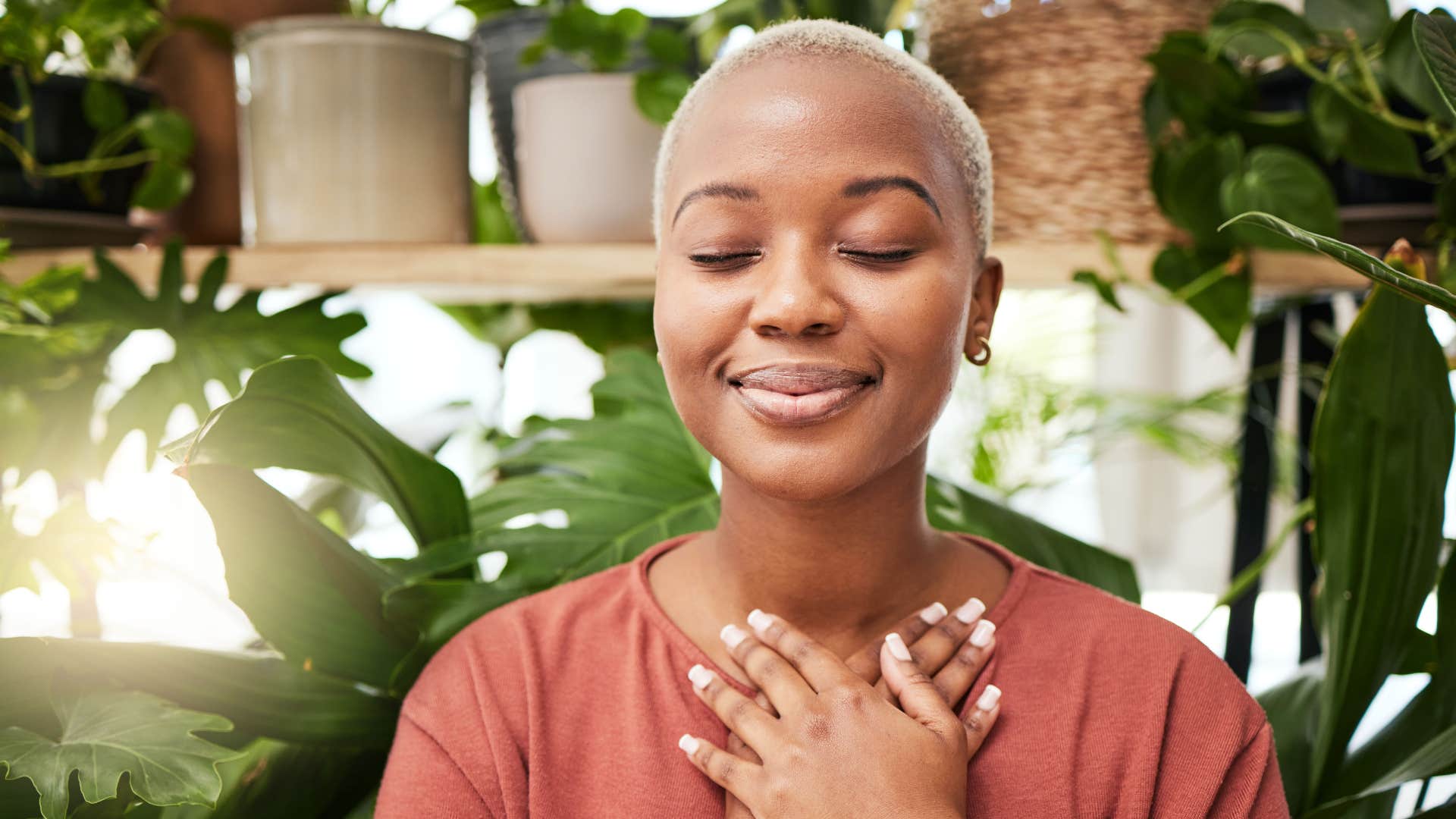 emotionally grounded woman meditating peacefully