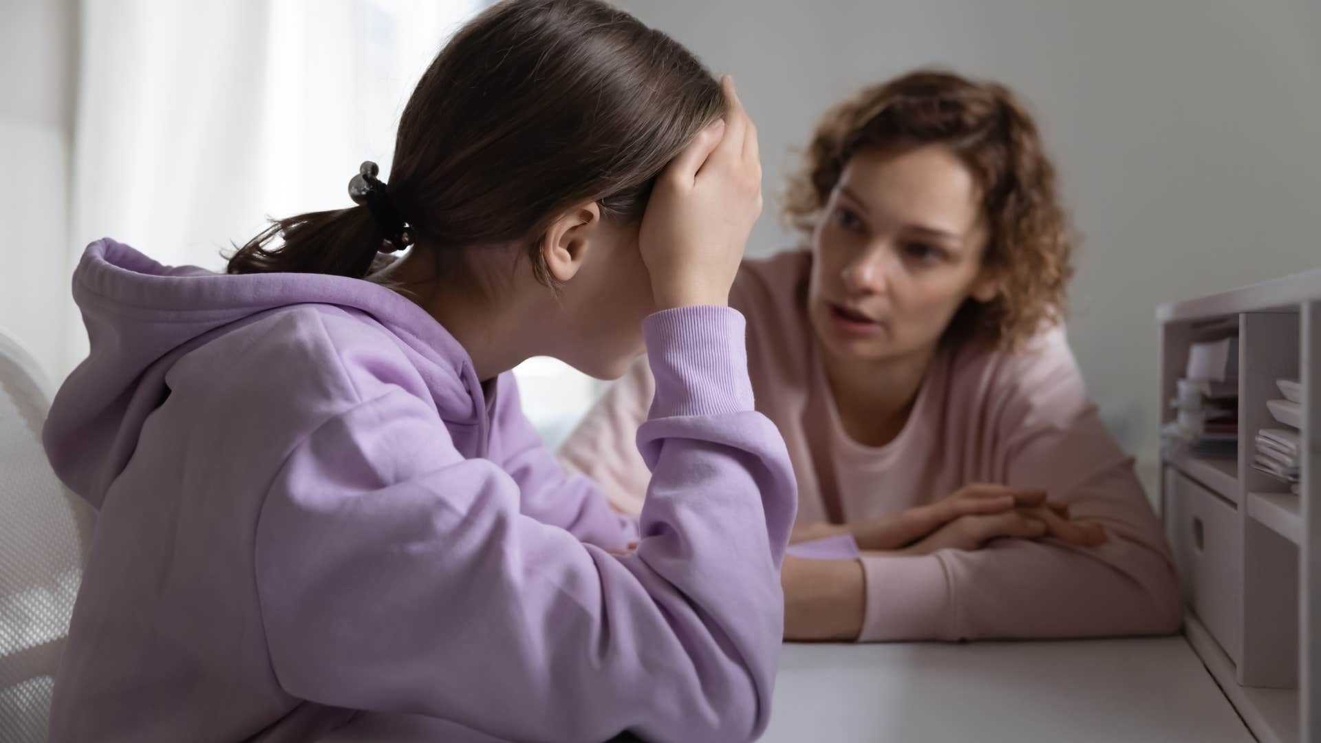 sad girl feeling like love is transactional talking to her mom