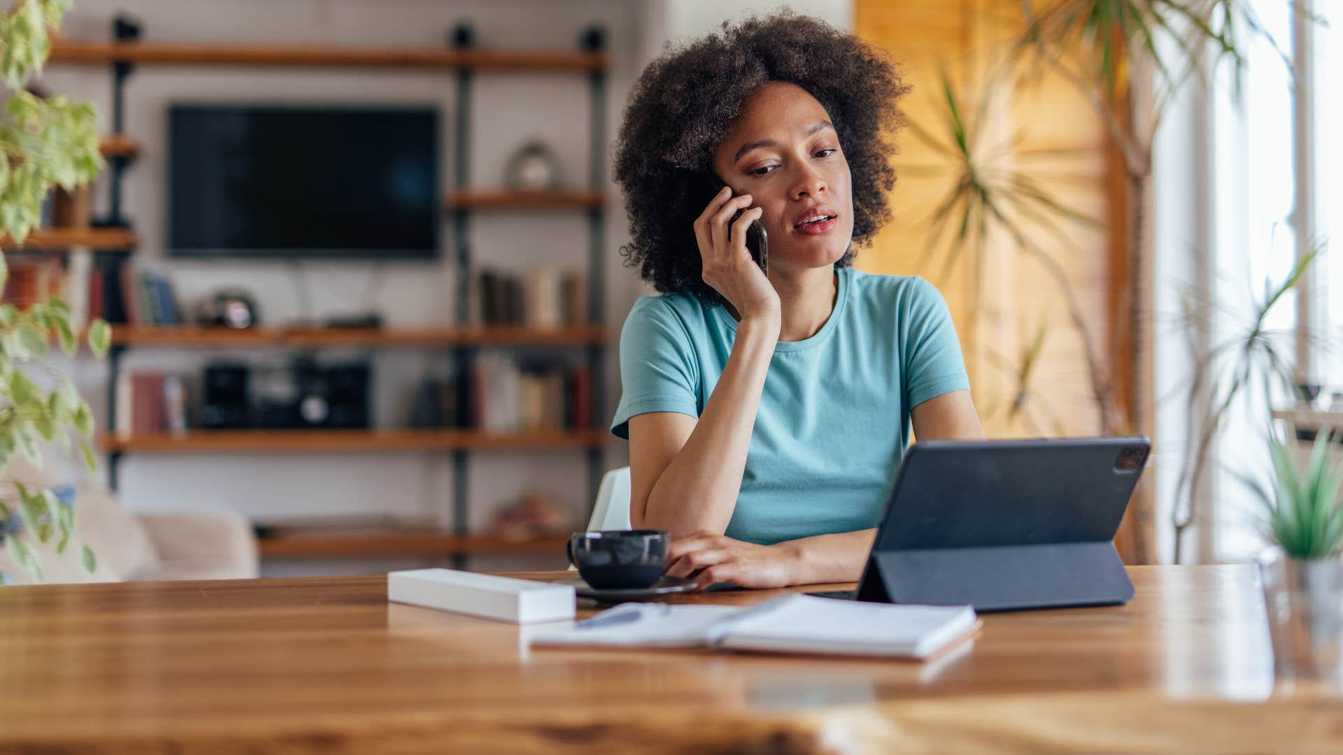 woman on the phone with a man telling him that doesn't work for me