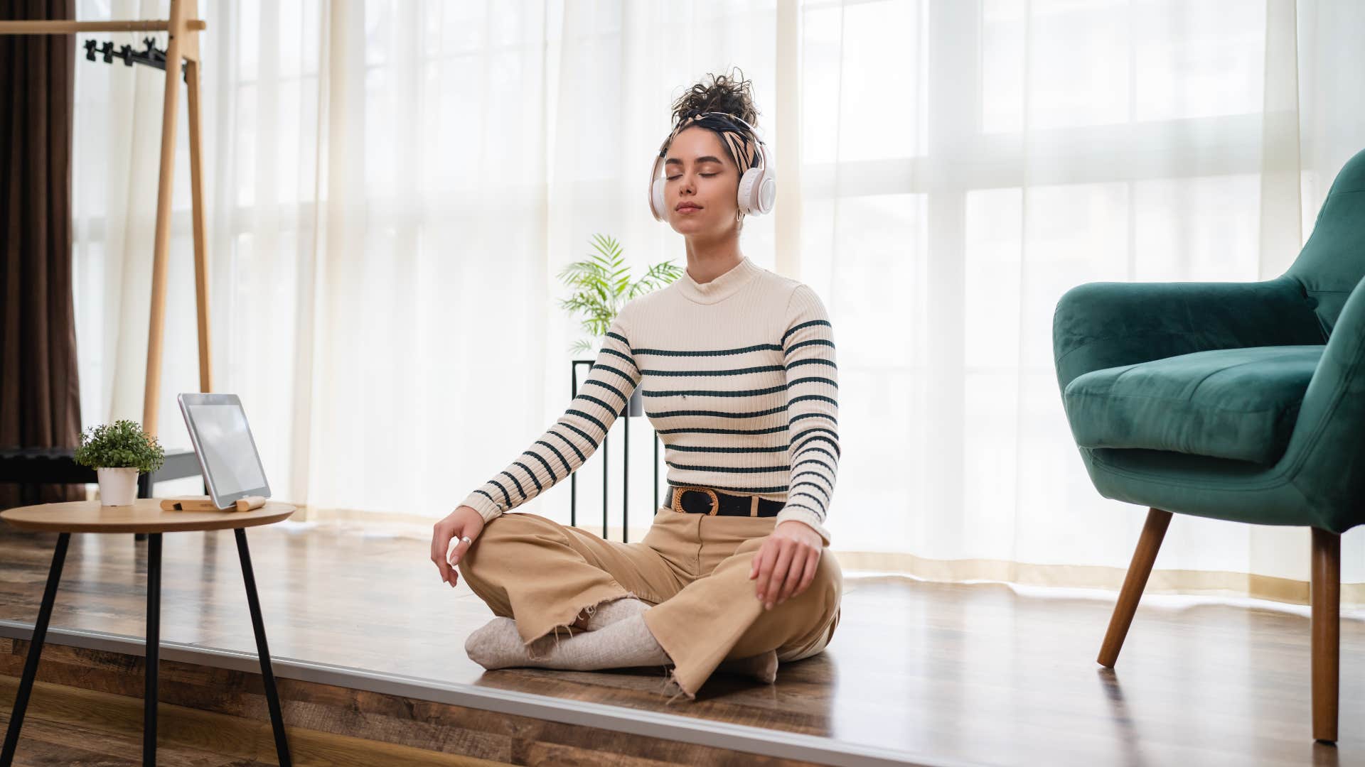 woman protecting her energy and meditating